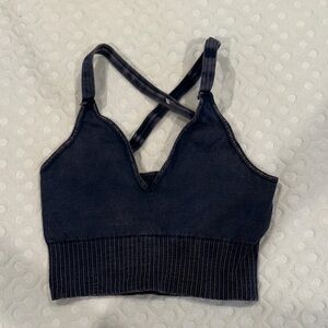 Free people movement navy blue cropped workout top
